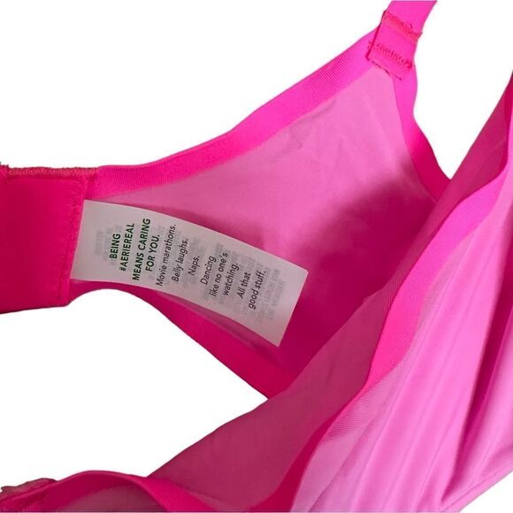 NWT Aerie 32DD Bright Pink Full Coverage Unlined Sexy Sheer Lingerie Style Bra - Picture 9 of 11